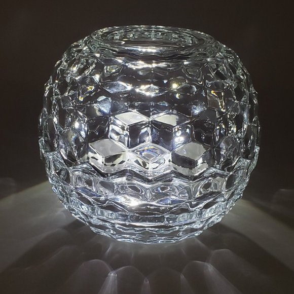 Vintage VTG HOMCO Clear Glass Fairy Lamp Candle Holder Cube Cubist Design - Picture 1 of 13